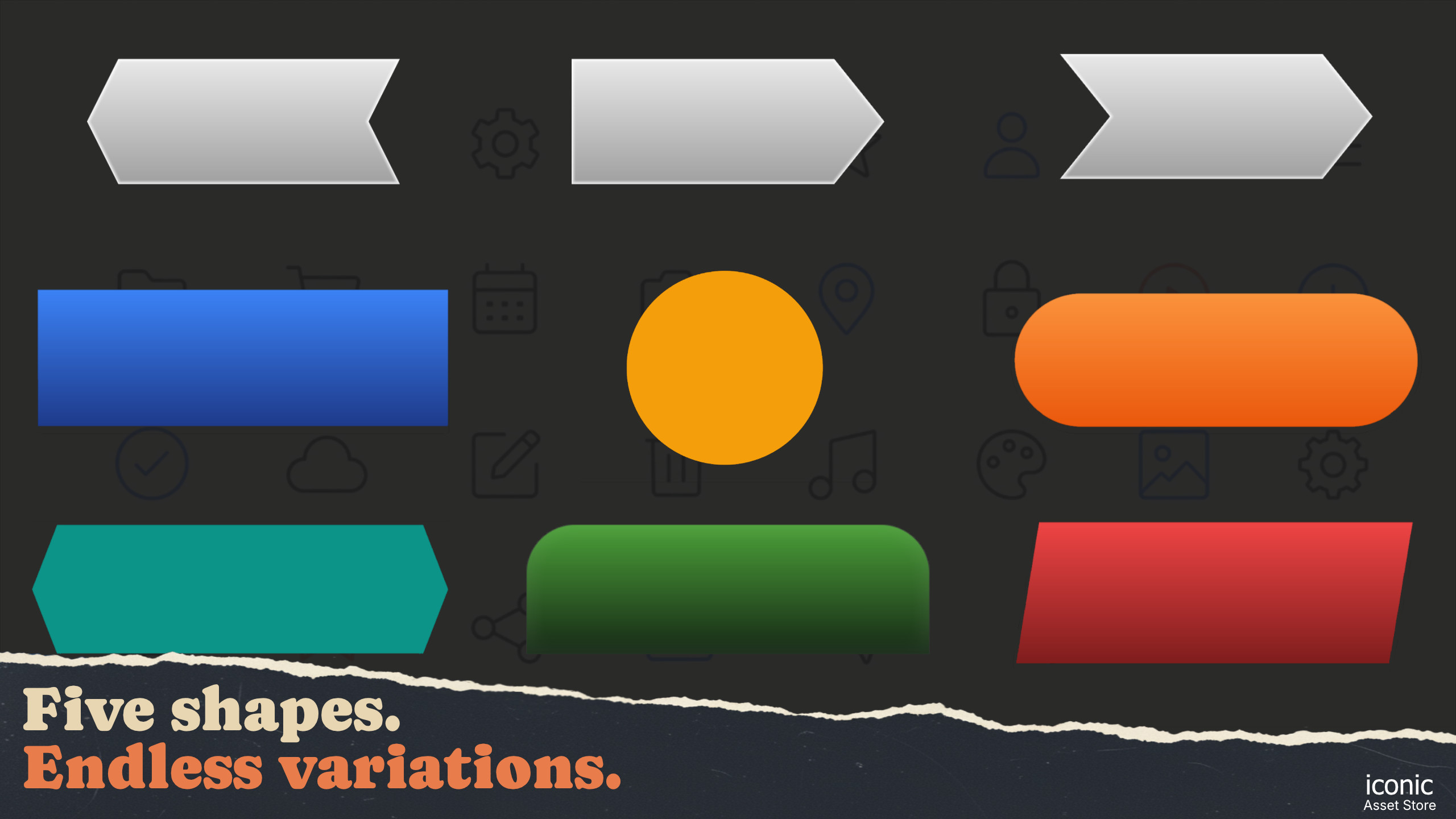 Five button shapes and color variations