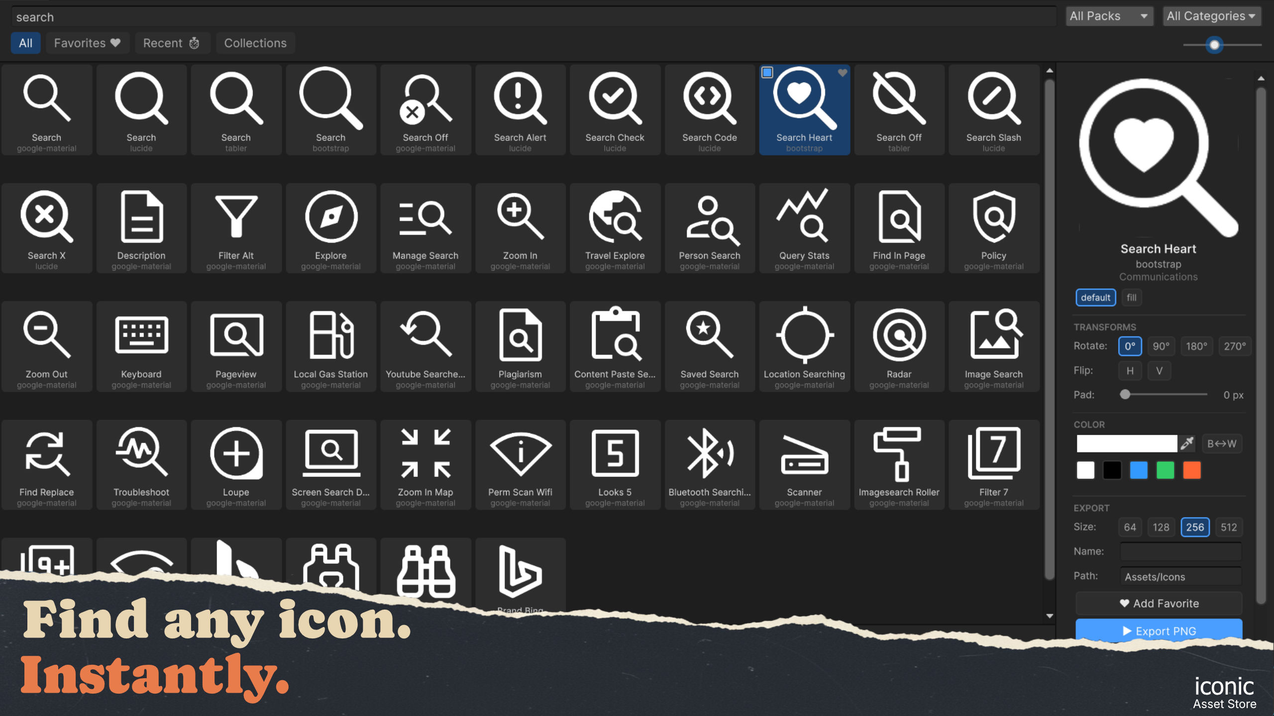 Searching the Iconic icon library inside Unity