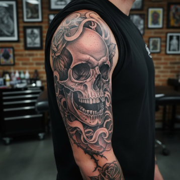 Realistic skull tattoo close-up