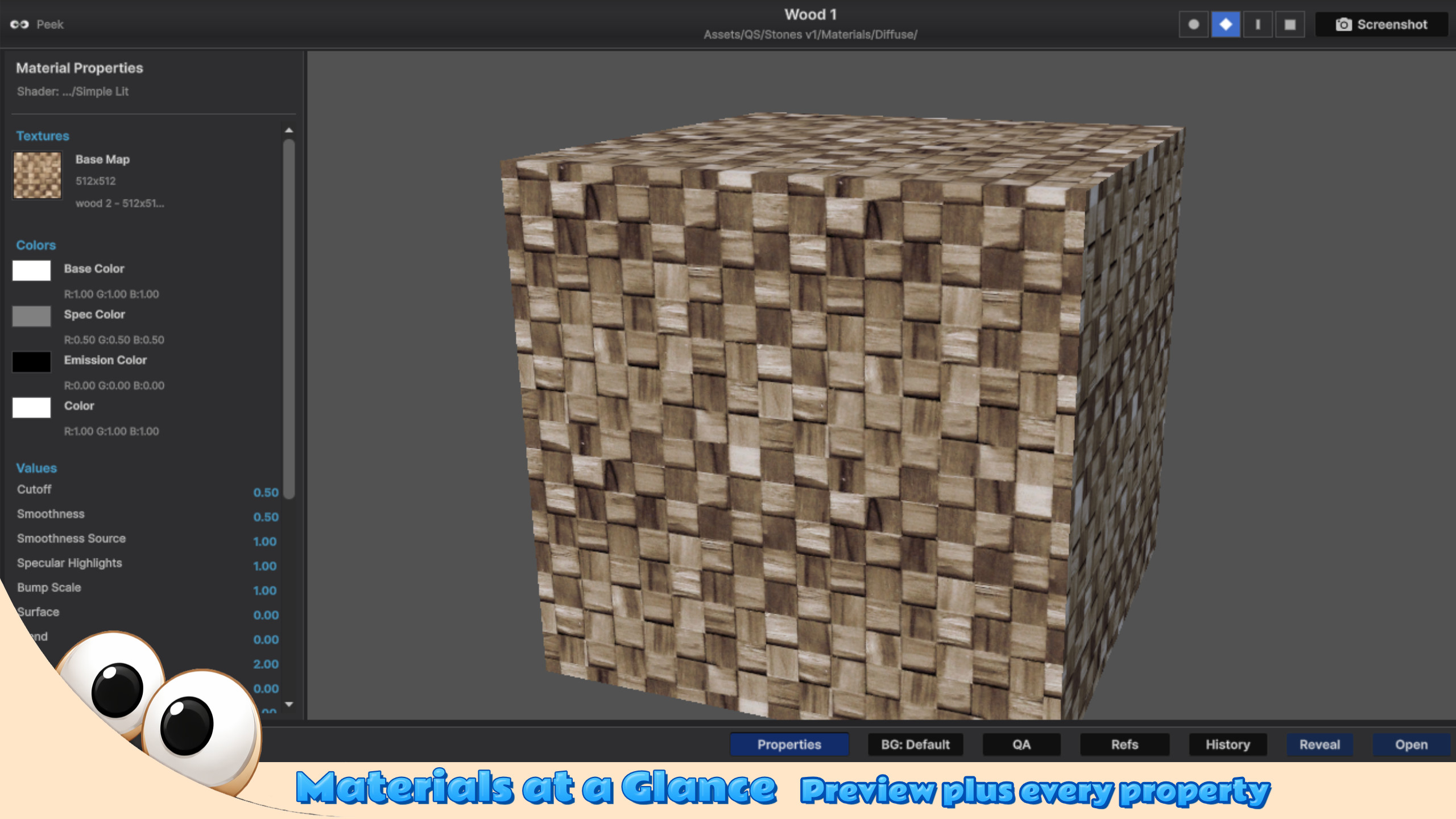 Material preview with properties