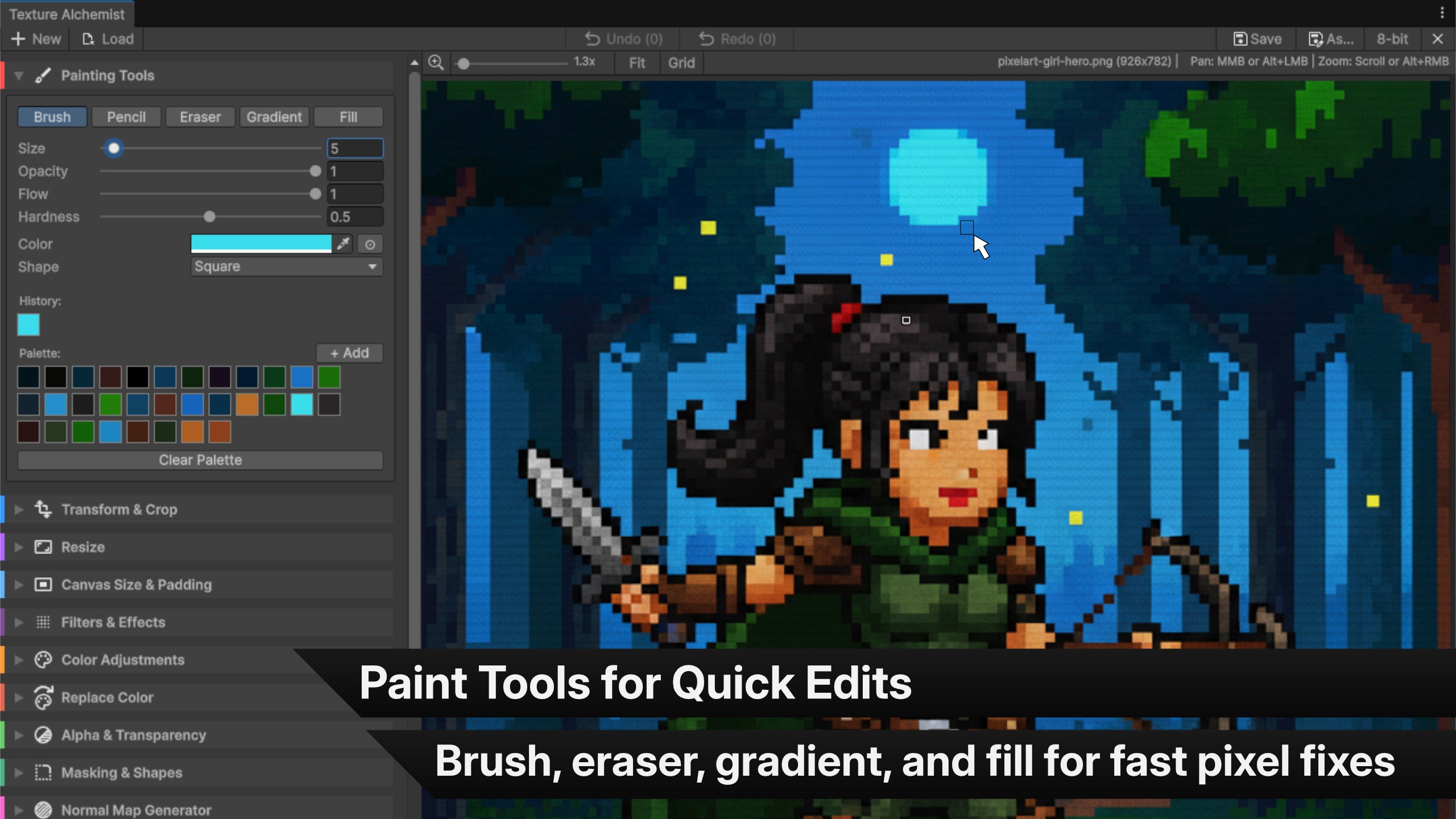 Texture Alchemist editor window inside Unity — painting on a texture